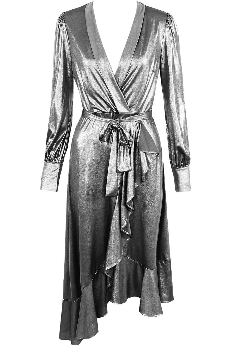 Foil Front Tie Up Asymmetric Wrap Dress ...